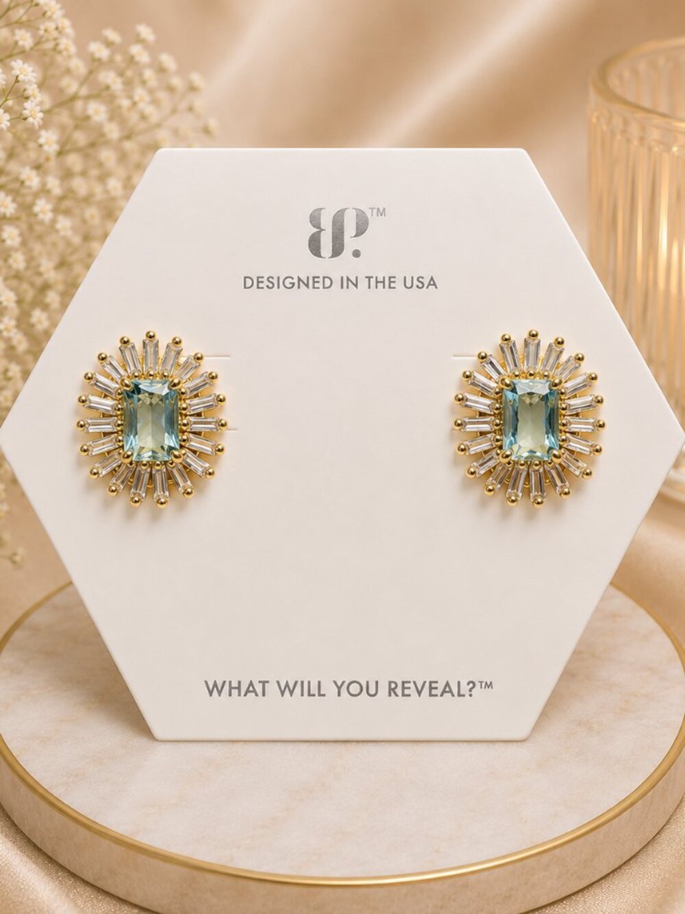 Bomb Party "Rustic Glam" ER66173 Aquamarine on Gold Plating $140 MSRP